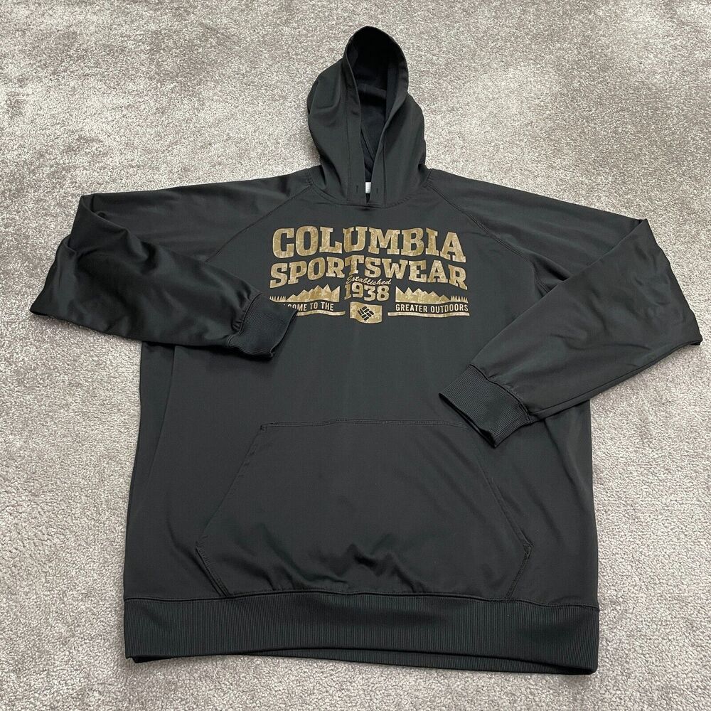 Columbia Hoodie Sweatshirt Mens XL Black Fleece Graphic Drawstring Pullover